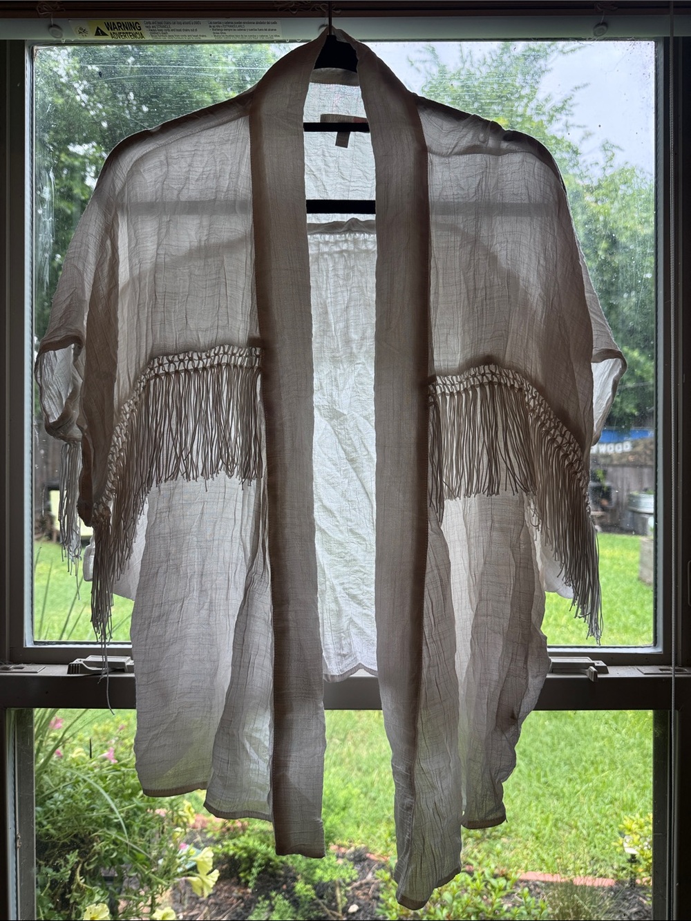 GB girls Cream Fringe Open-Front Kimono